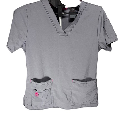 Carhartt Force Scrub Shirt gray and pink  V-Neck s Short Sleeve Pullover - Picture 1 of 5